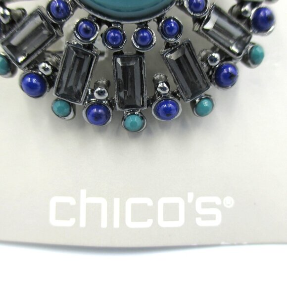 Chico’s Gunmetal Blue Stones Pin Brooch Classic Retro Inspired NWT $39 - Picture 4 of 5